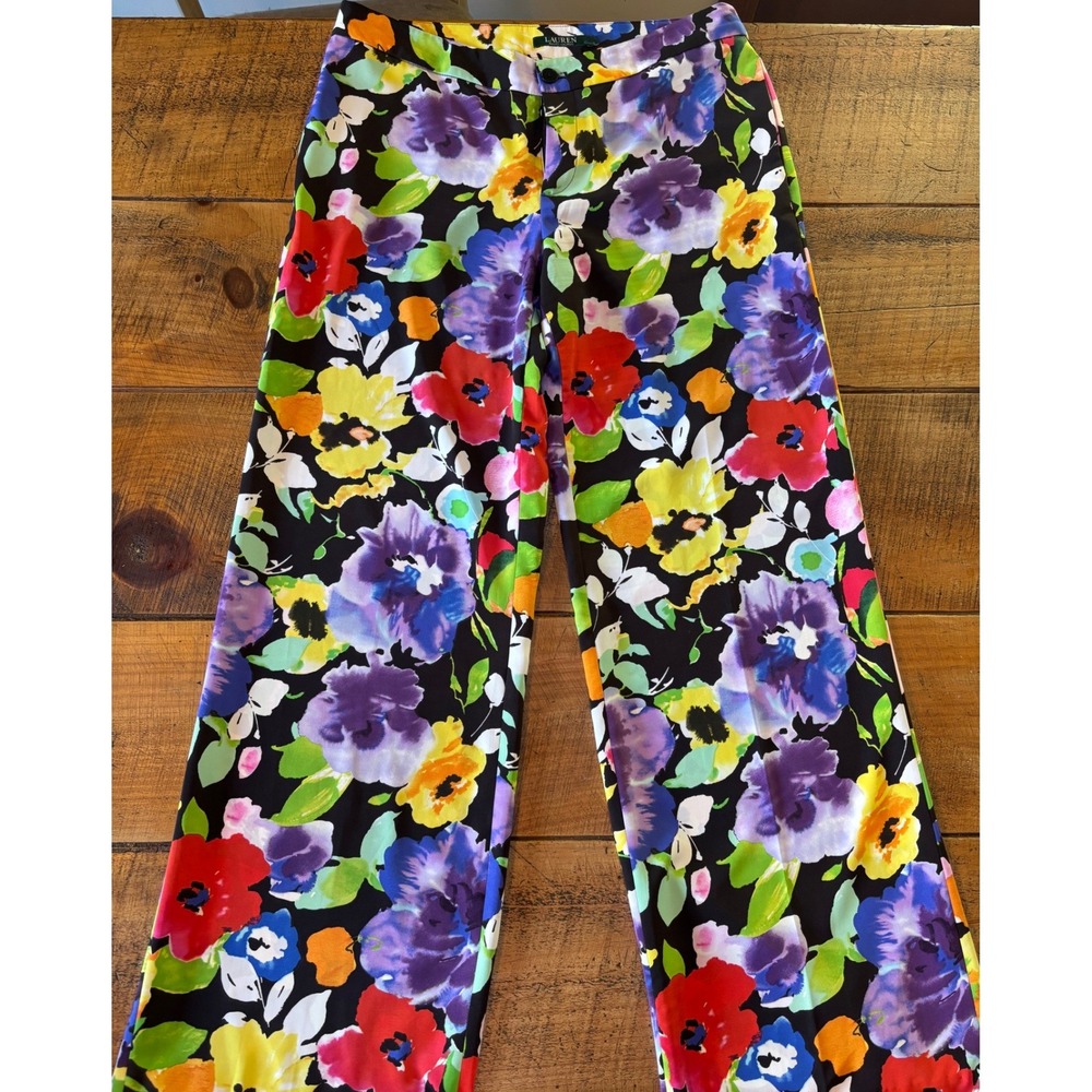 Lauren Ralph Lauren Womens Floral Charmeuse Vibrant Wide-Leg Dress Pants Size 8